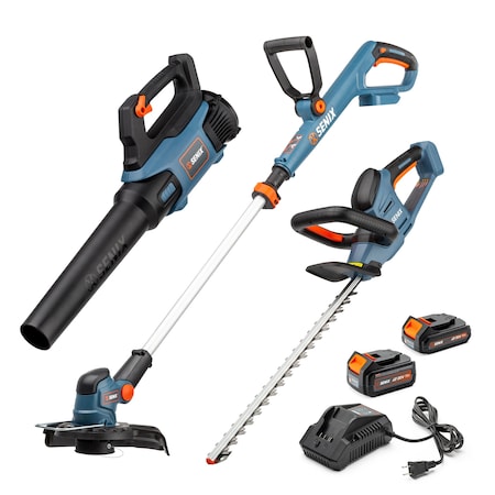 Senix 20 Volt Max* 3-Tool Cordless Combo Kit, 10 in Weed Eater, Variable Leaf Blower & 18 in Hedge Trimmer S2K3B2-01